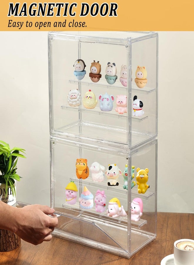 YEXEXINM 2 Pack 3 Layer Adjustable Figure Display Case, Acrylic Display Case for Collectibles,Clear Acrylic Display Case Stackable Display Box Showcase with Magnetic Door for Action Figures, Funko - Image 5